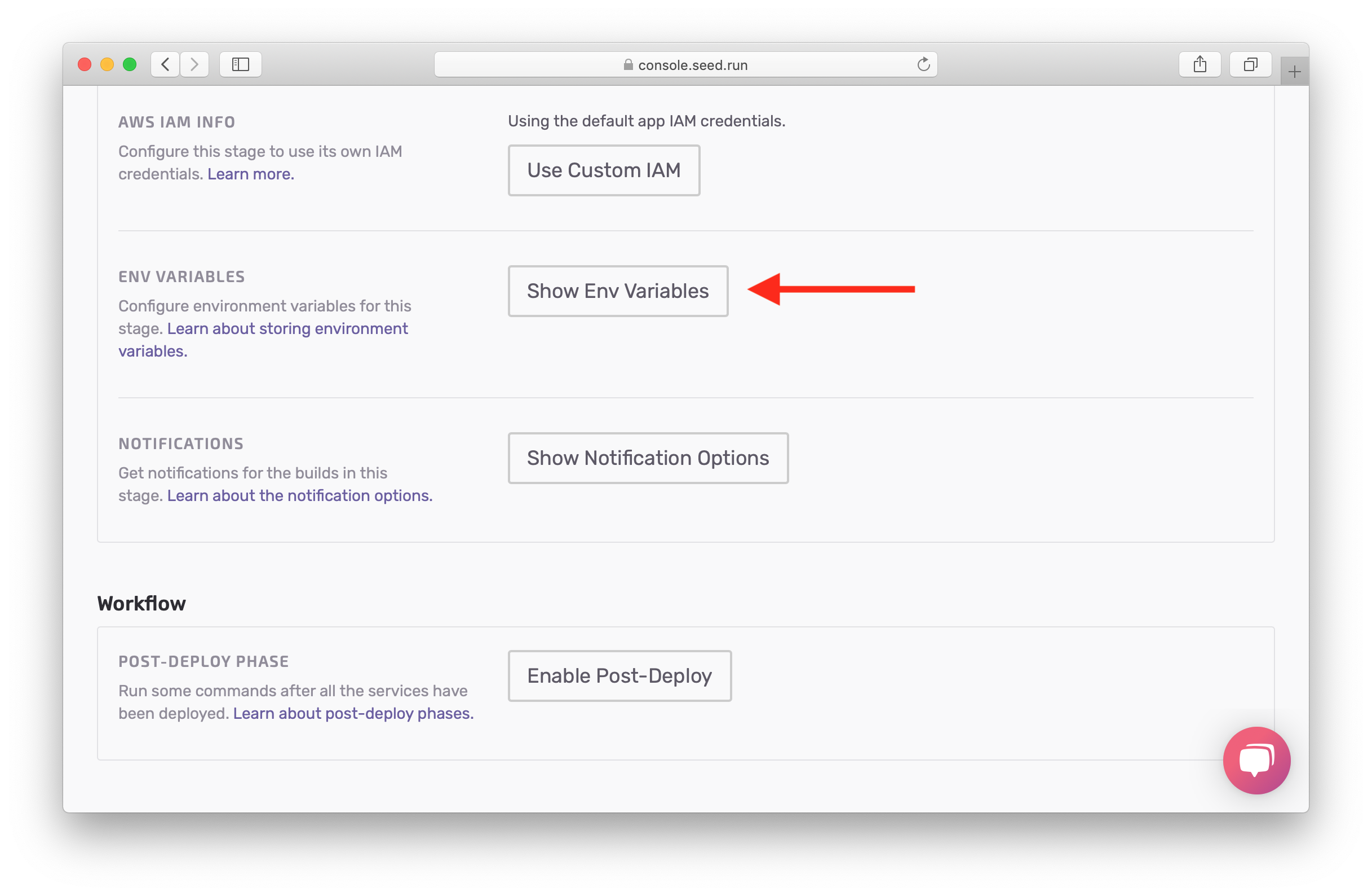 Show dev env variables settings screenshot