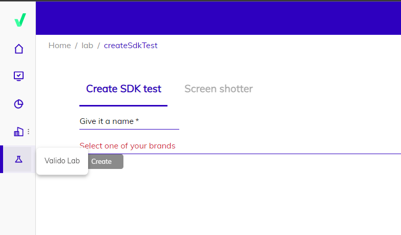 Valido lab section for SDK test creation