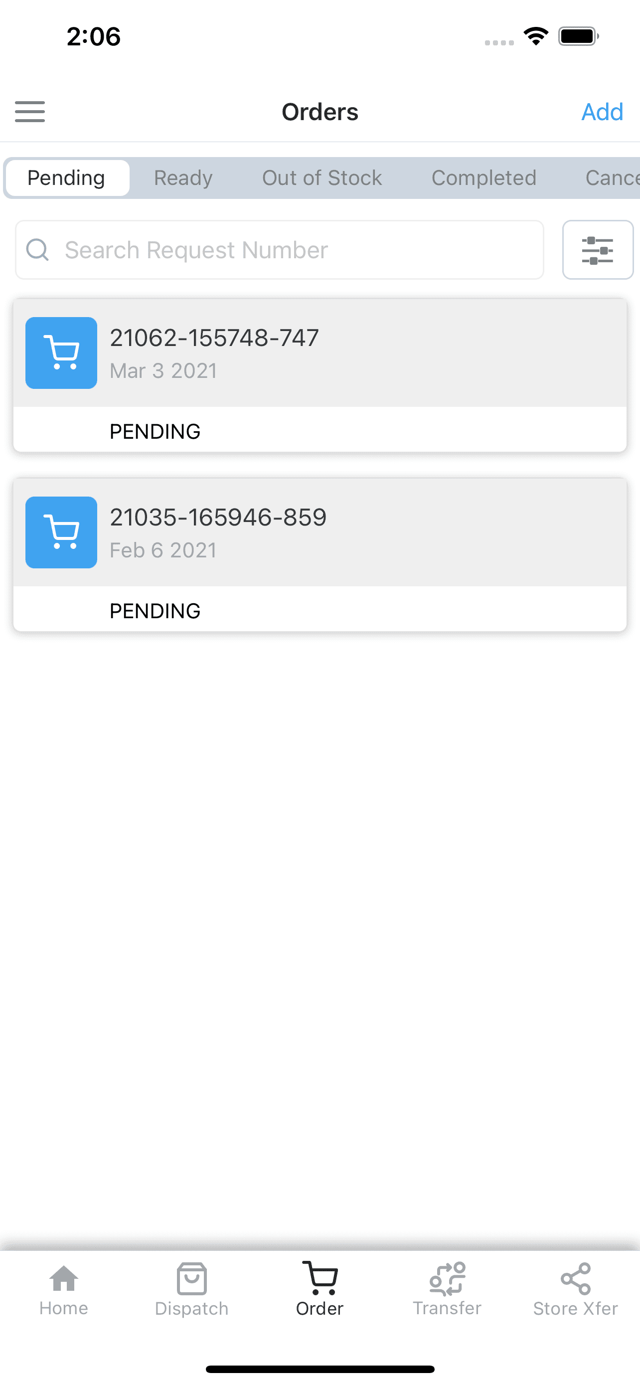 Mobile App Order Screen