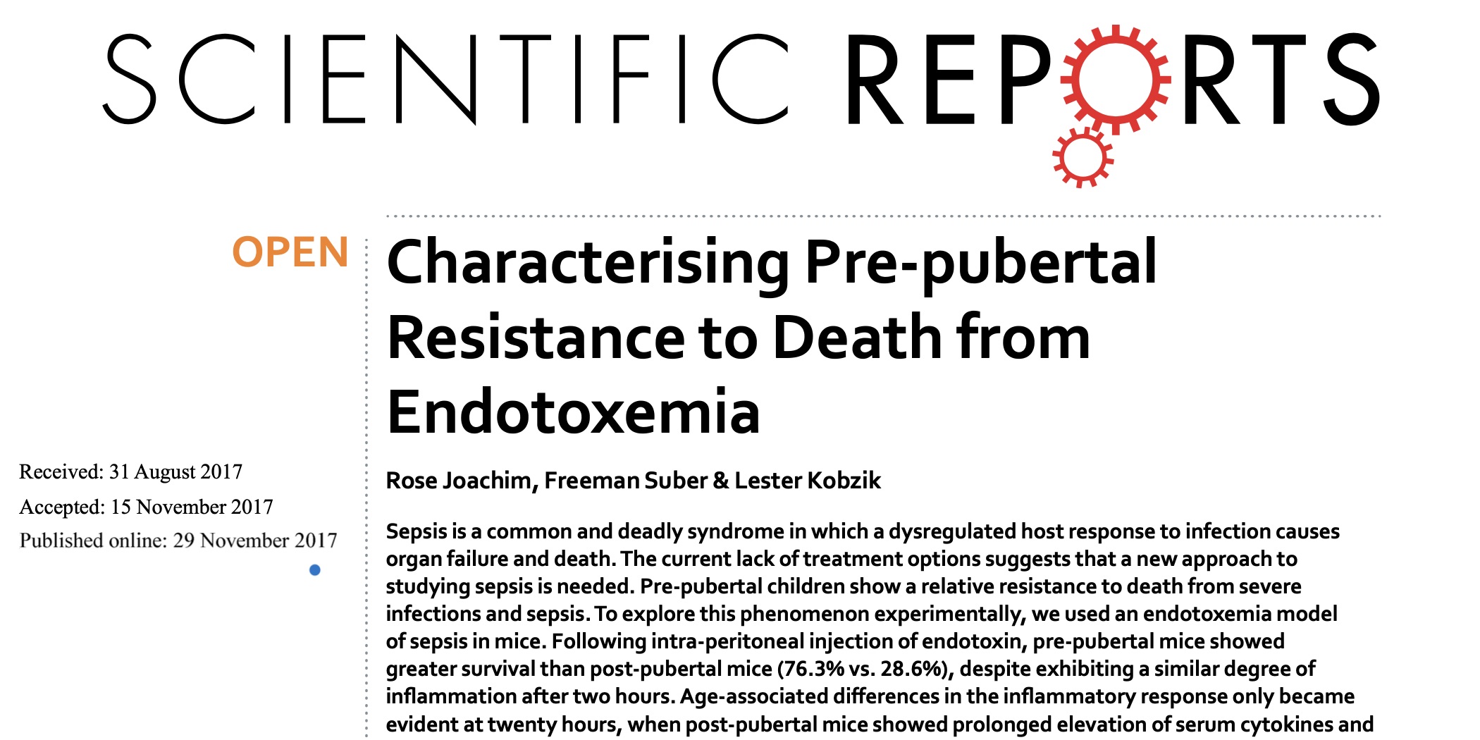 Characterising Pre-pubertal Resistance to Death from Endotoxemia