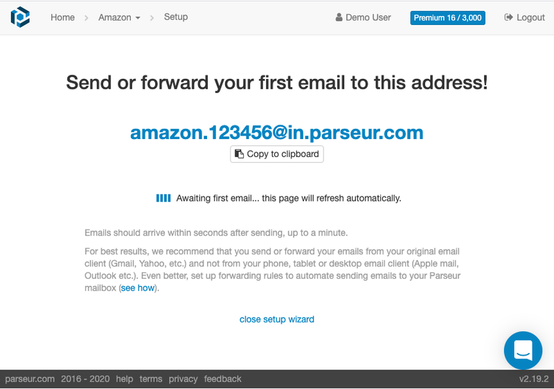 Parseur awaits you to forward your first email