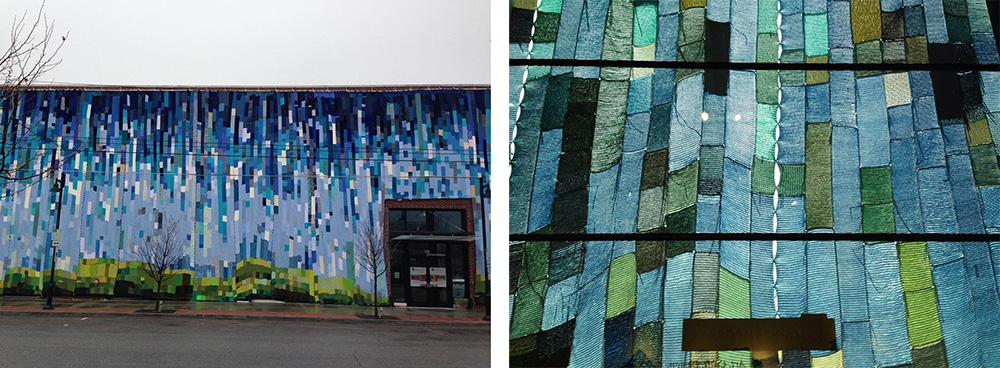 Romy Owens’s knit mural landscape, from outside and inside the gallery