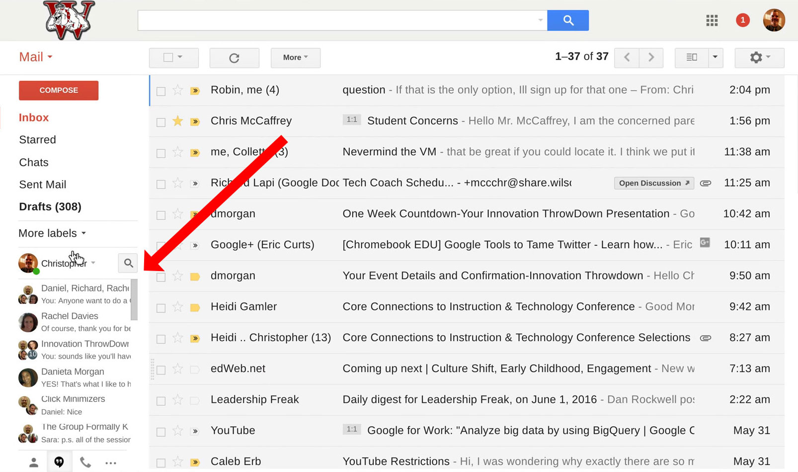 Hangouts embedded in Gmail