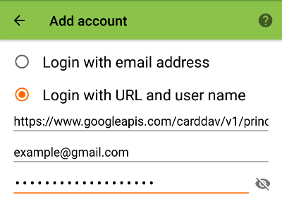 Logging in to DAVDroid with a Google account.
