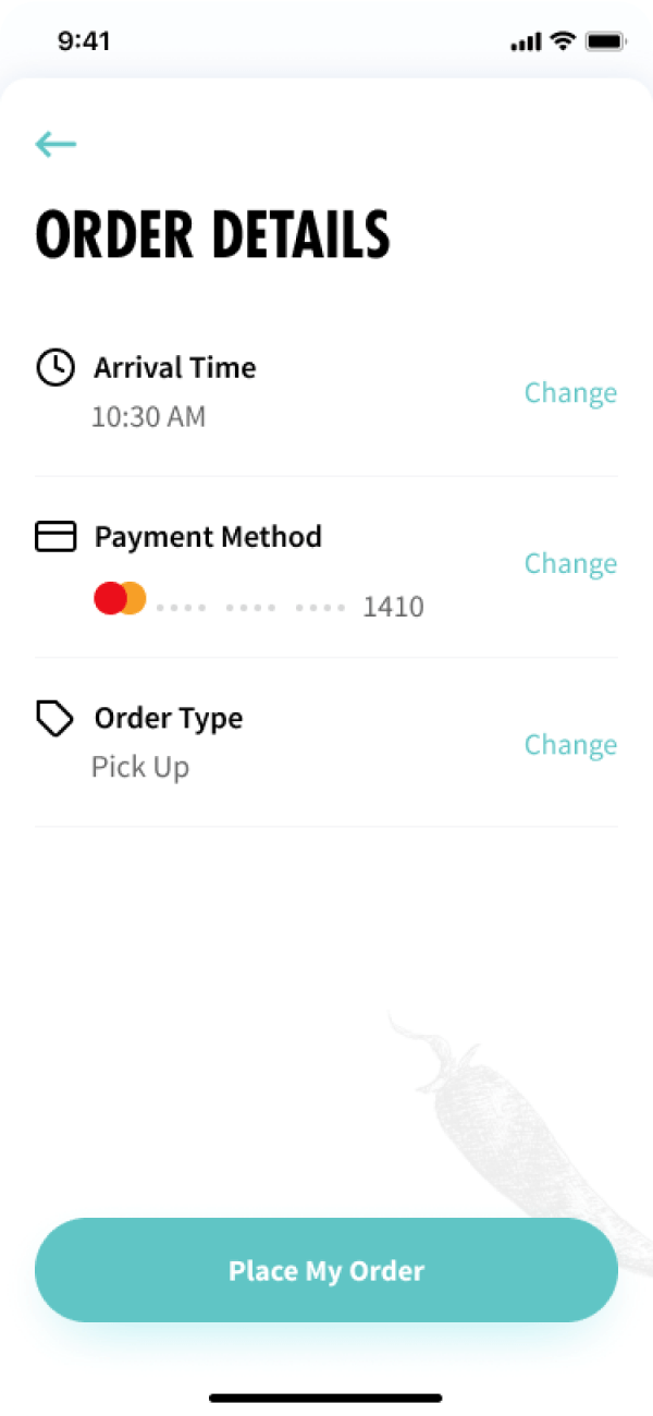 Order details screen