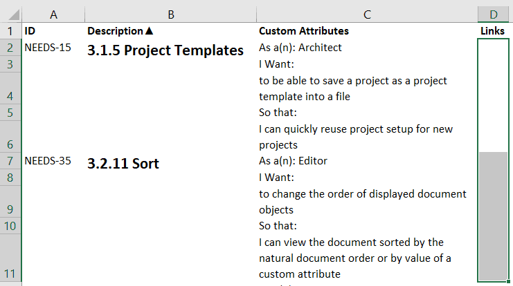 Export requirements with coverage gaps to Excel