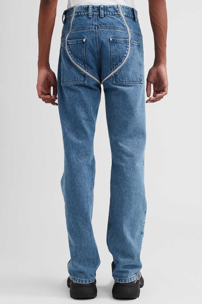 Lata Indigo BLue Denim Trousers with Exposed Double Zip Front to Back BACK. GmbH SS22 ´White Noise´
