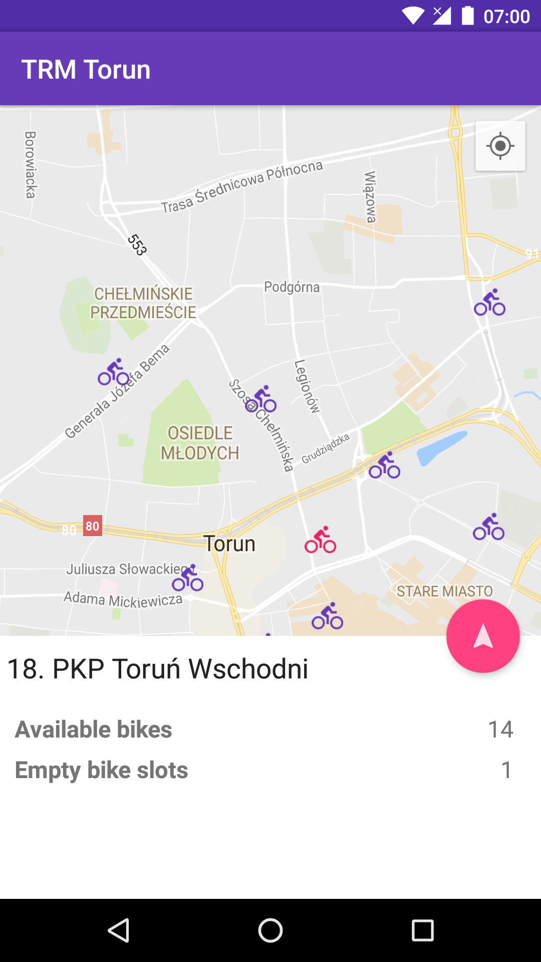 TRM Torun Android app bike station information