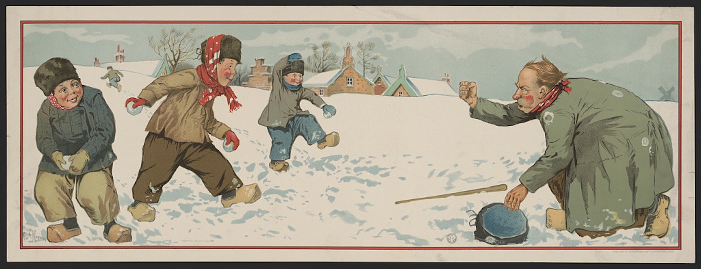  painting of a snowball fight from the library of congress