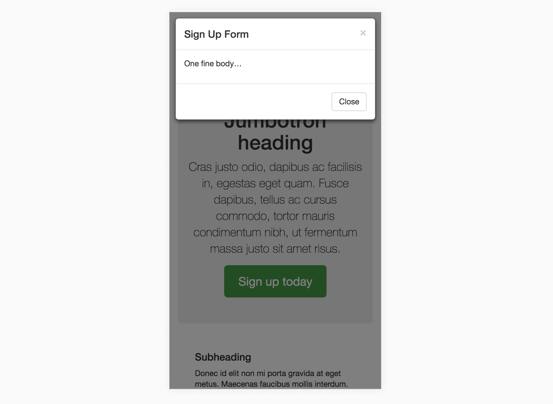 Opening sign up modal
