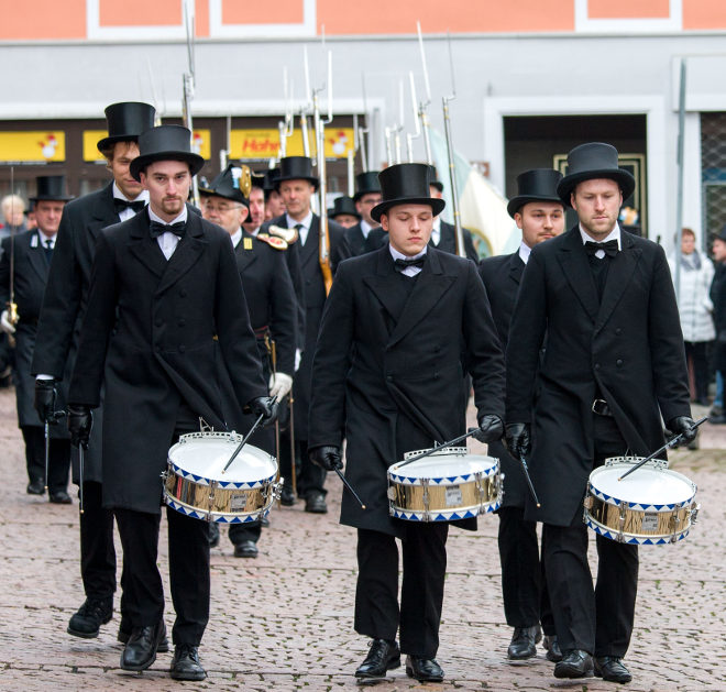 Die Trommler, hintere Reihe: Christian Thamm und Patrick Seelein, vordere Reihe: Felix Hahmann, Julian Seelein und Lukas Hahmann