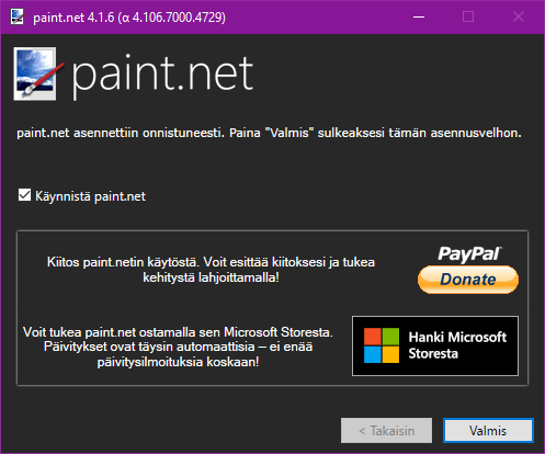 paint.net asennus valmis