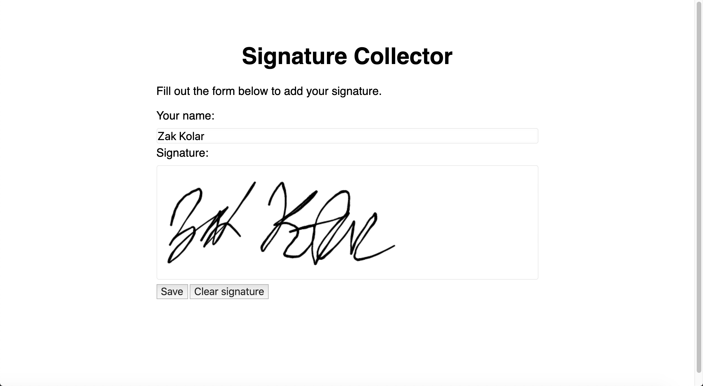 Screenshot of a form with a space for users to type their name and draw their signature.