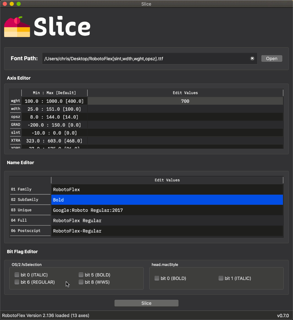 Slice Bit Flag Editor settings example