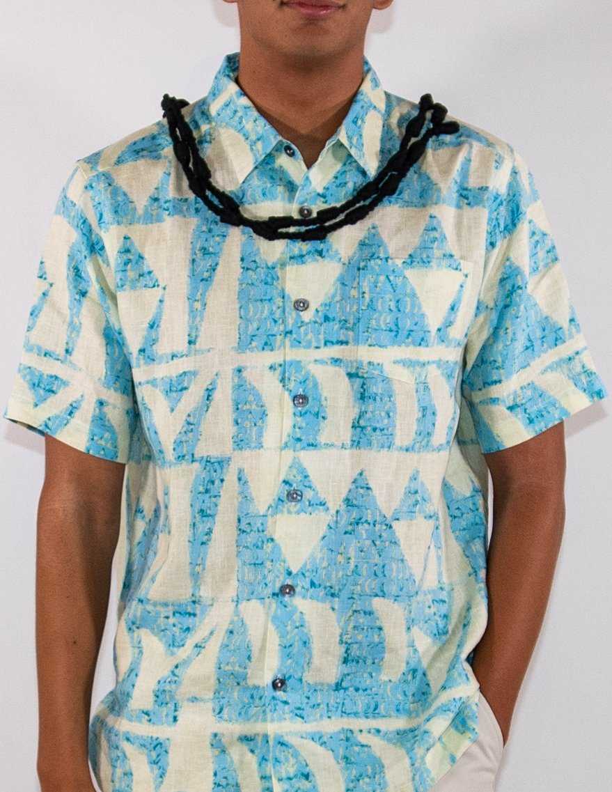 hoaka-button-down-aloha-shirt - Aqua Light / XL / Linen