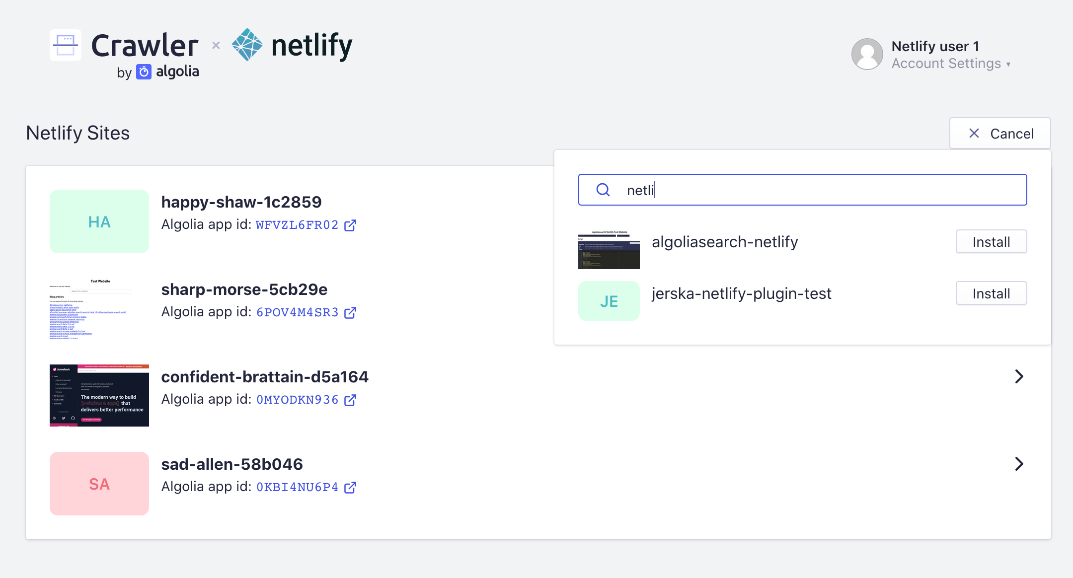 Screenshot of Plugin Configuration for Netlify Sites