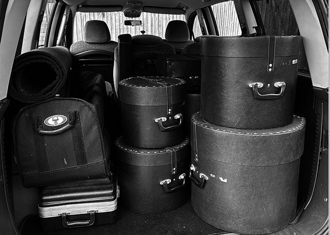 My drumkit packed in the boot of my car.