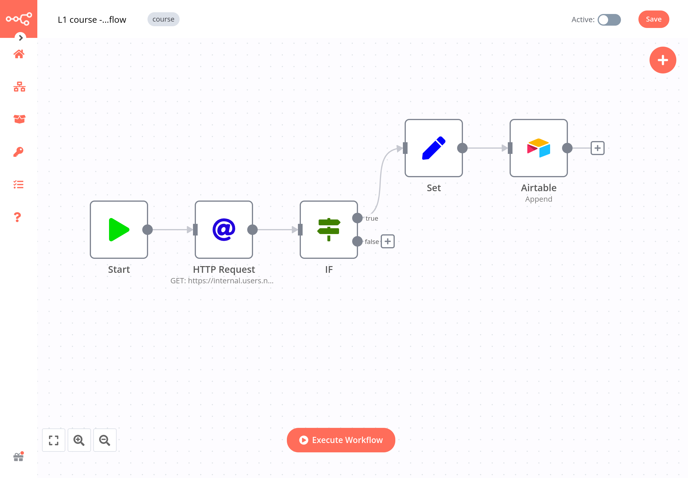 Workflow with the Set node