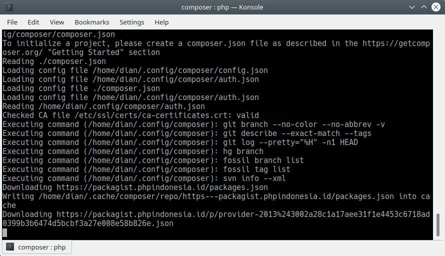 Proses instalasi package dengan composer