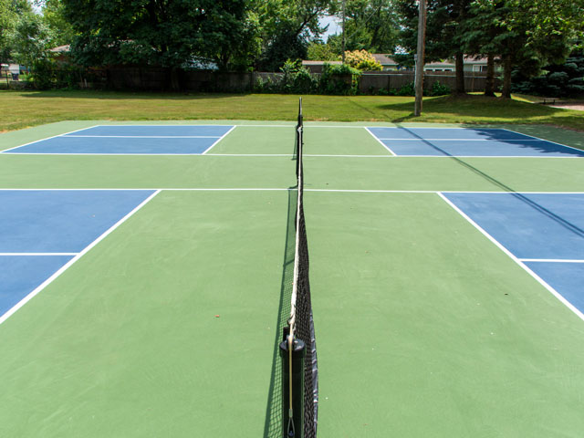 Pickleball Courts with Kitchen Zones colored differently to highlight themselves