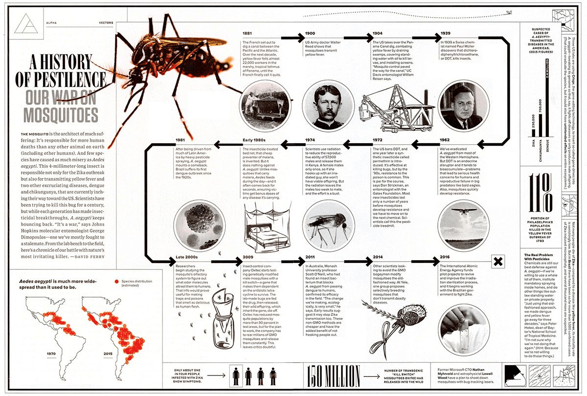 A diagram which displays information about the war against mosquitoes.