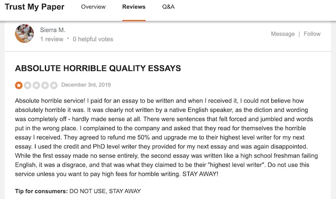 negative trustmypaper.com reviews on SiteJabber