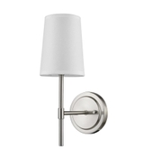 image Clarissa 1-Light Brushed Nickel Wall Sconce with White Fabric Shade