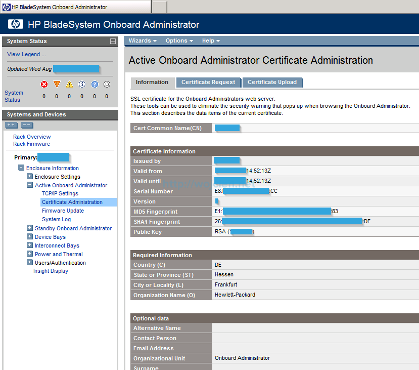 Installing signed SSL certificates in HP c7000 enclosure - 1