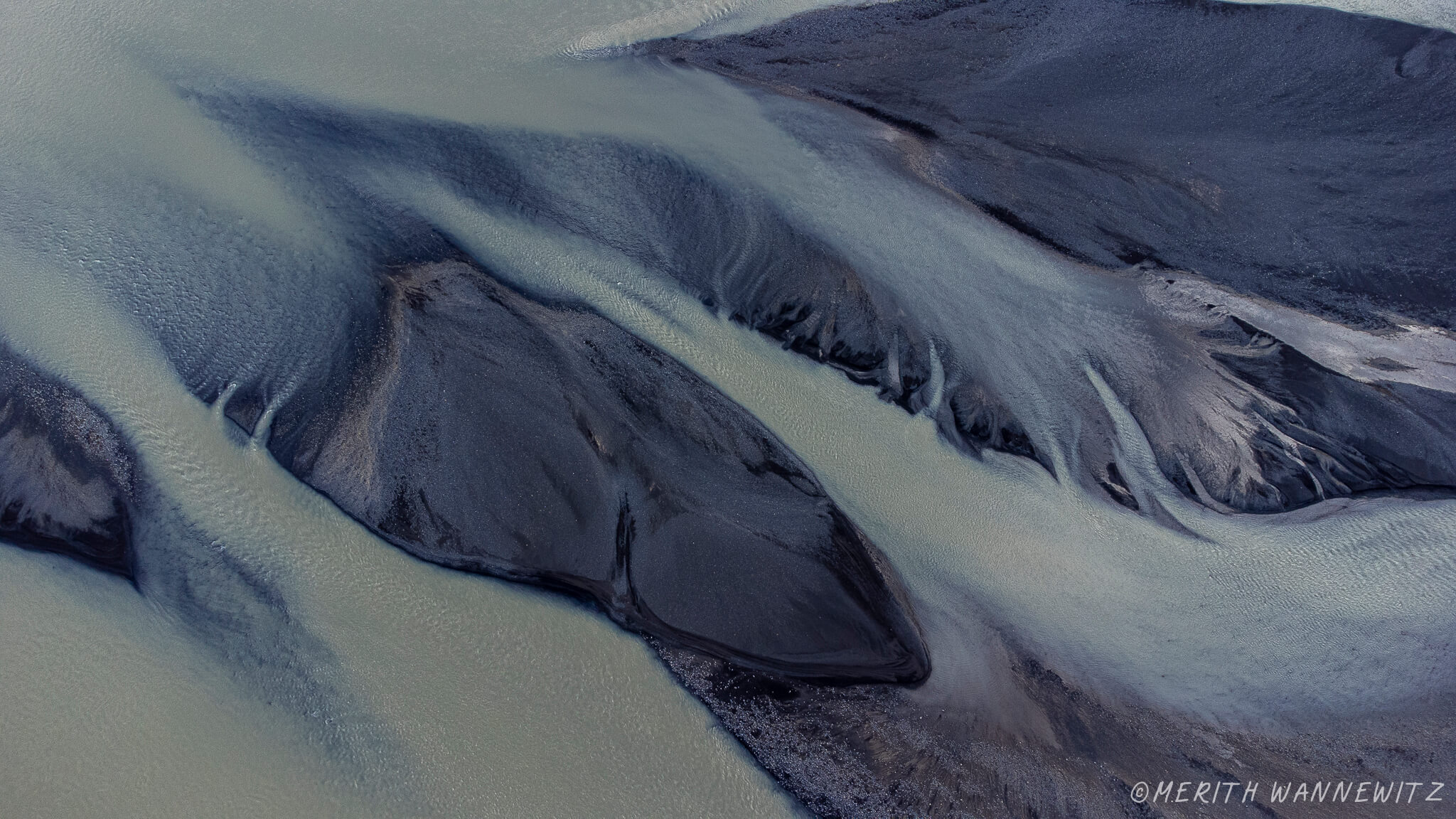 A glacial river in Iceland from above.