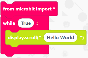 Completed code for displaying text on a micro:bit using EduBlocks