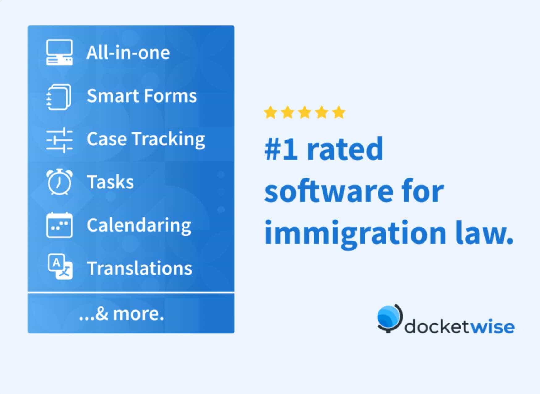 Docketwise application modules and beeing rated as #1 software for immigration law