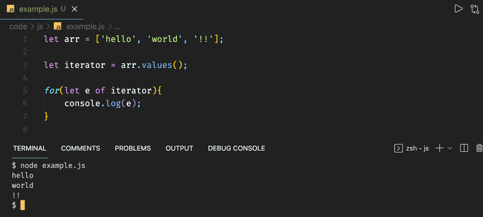 JavaScript values function example