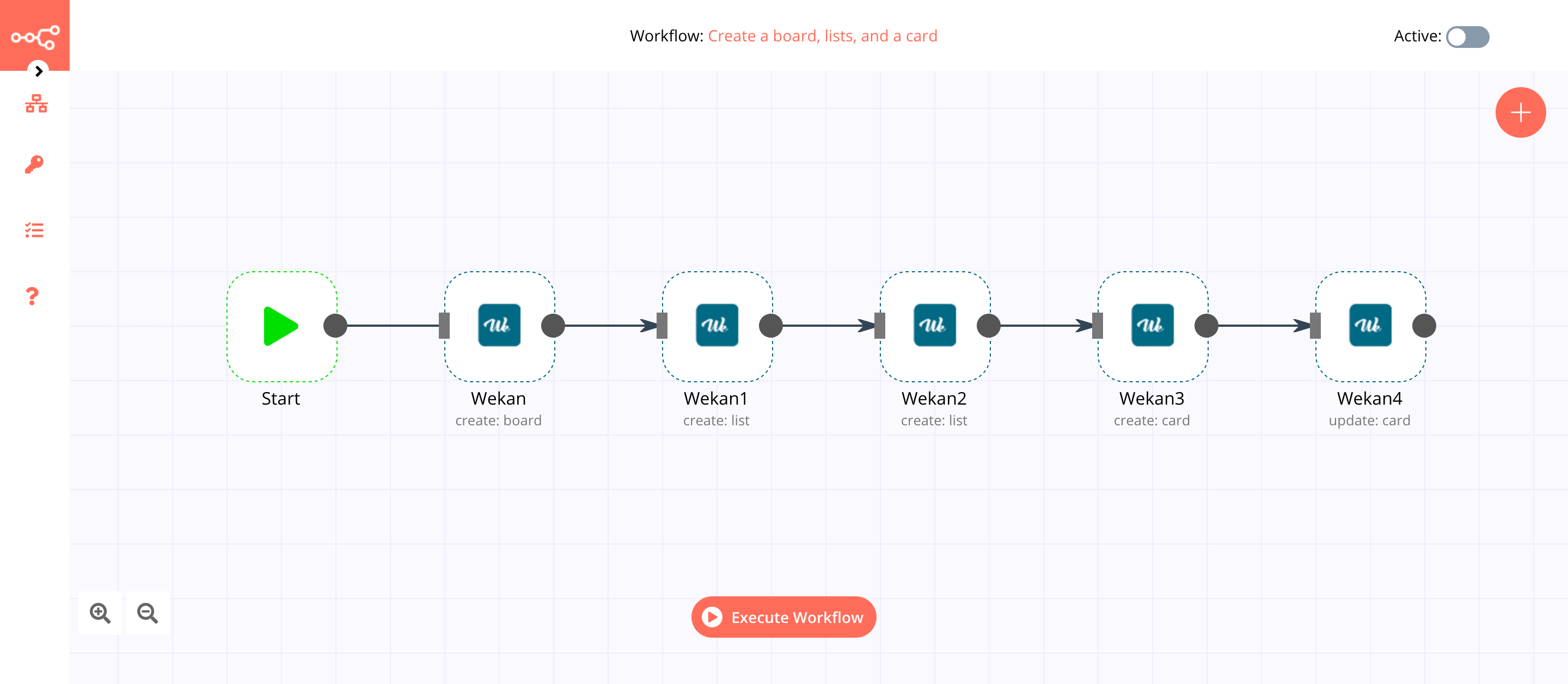 A workflow with the Wekan node