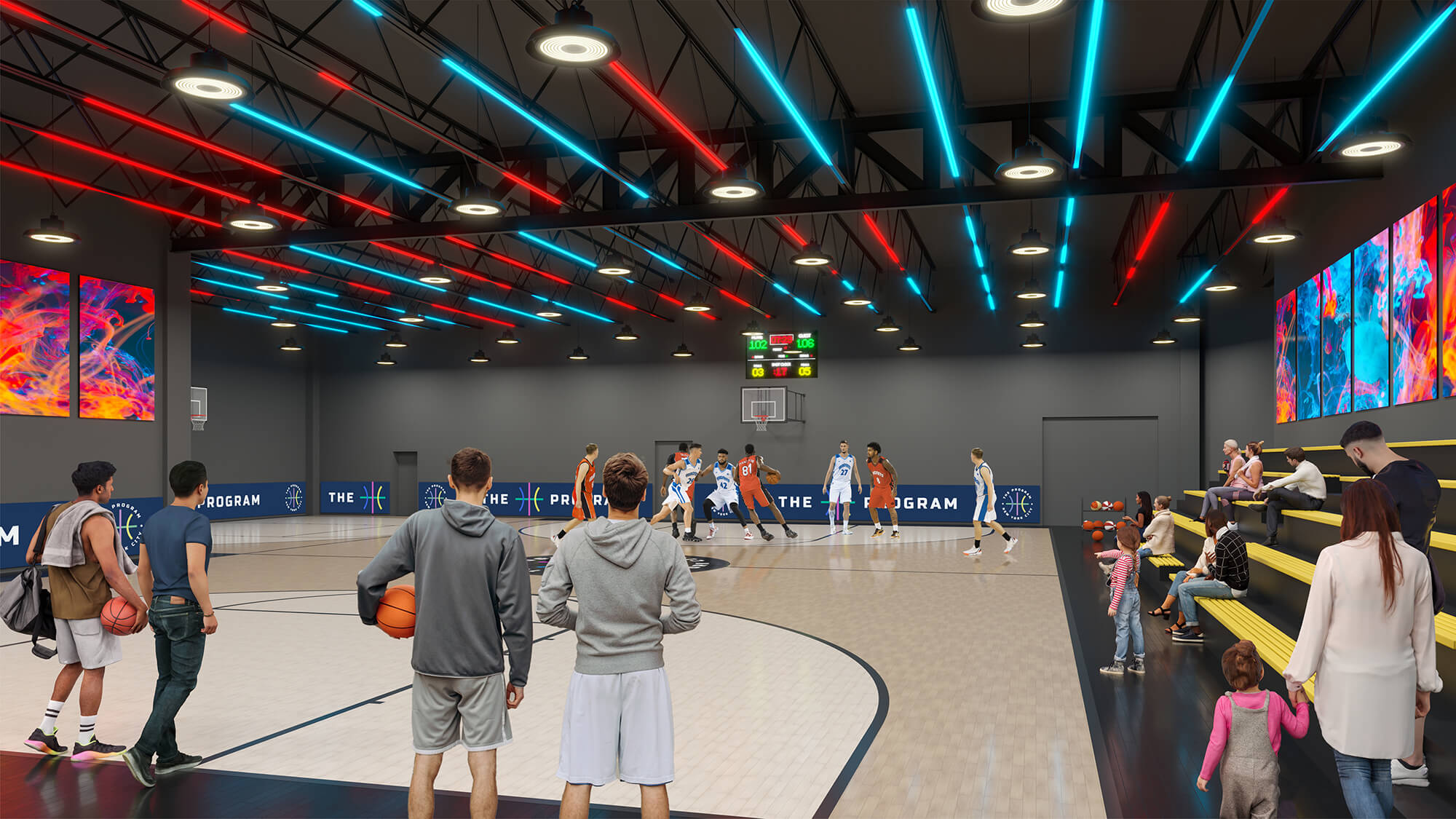 Rendering of one of the basketball courts at The Program youth basketball facility in Brooklyn NYC
