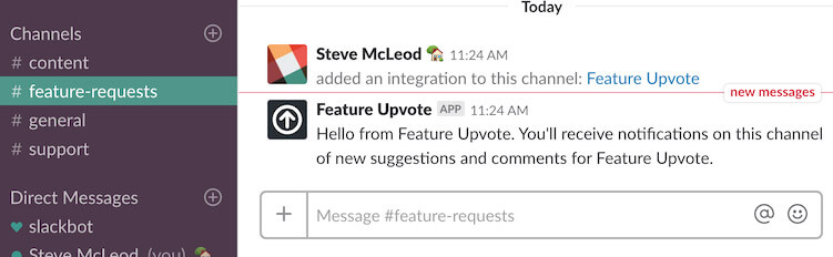 screenshot of Slack sending a test message