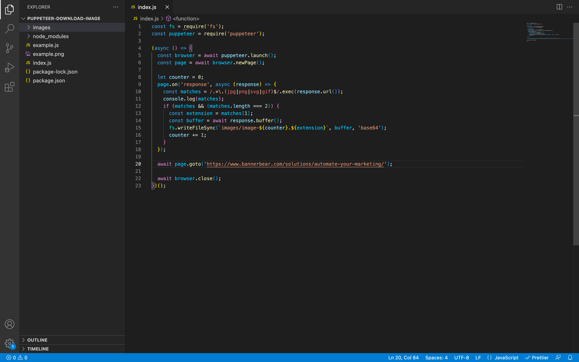 screenshot of code in index.js
