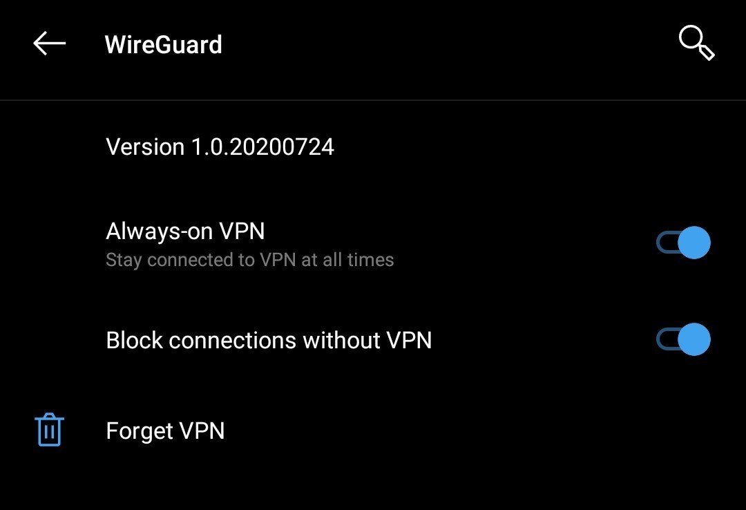 WireGuard Android settings
