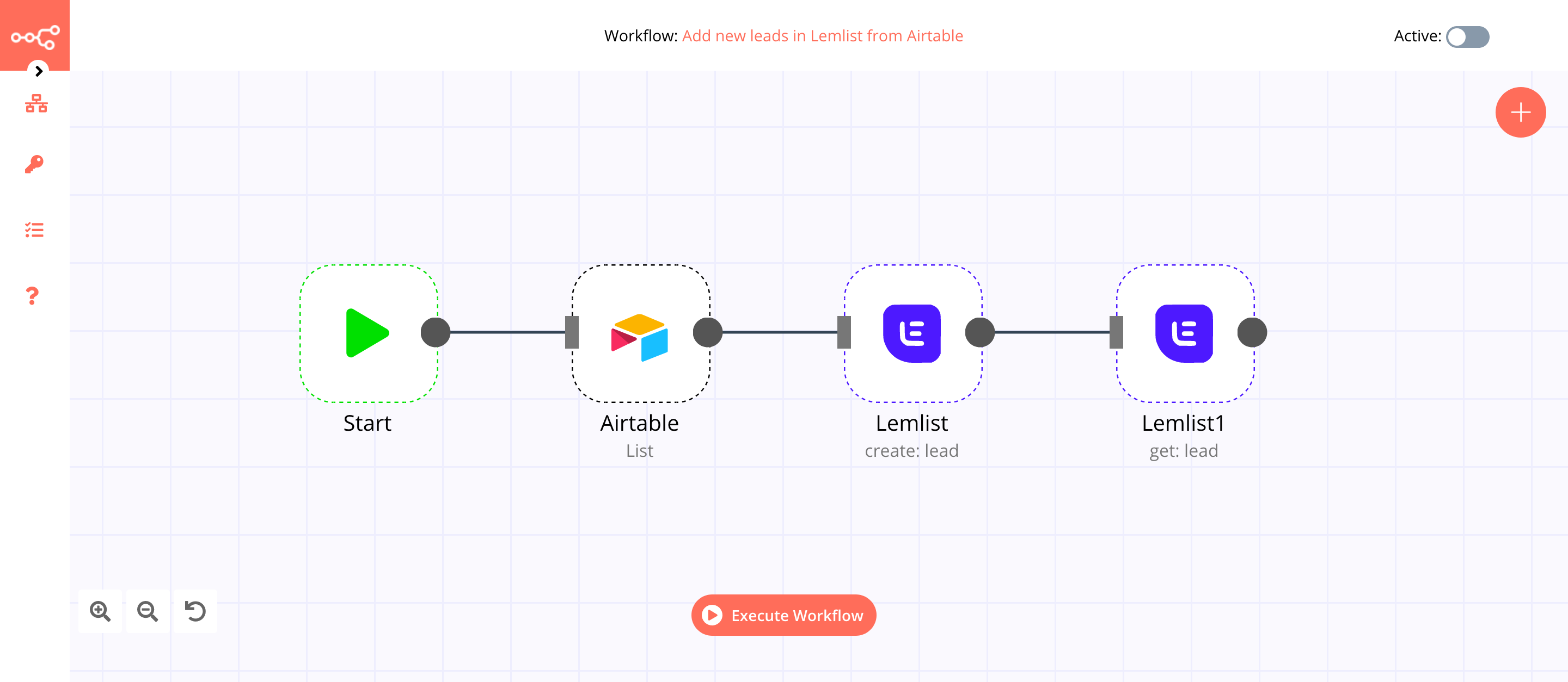 A workflow with the Lemlist node