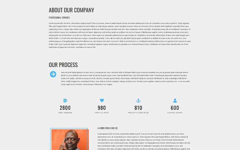 Screen capture of about page on website design and development project concept.