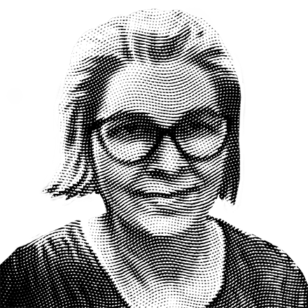 Halftone black and white image of Judy Williams