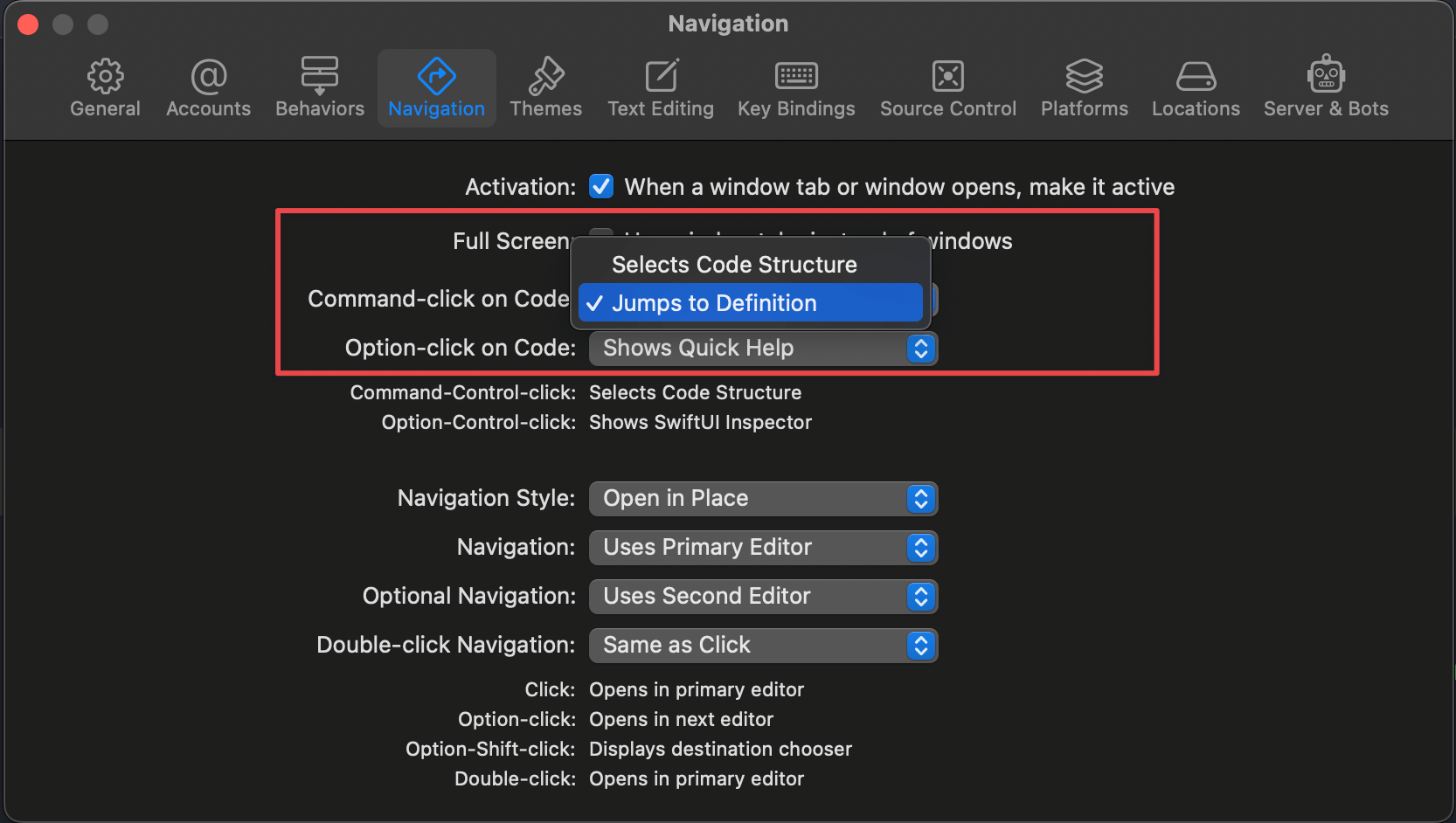 Xcode preferences.