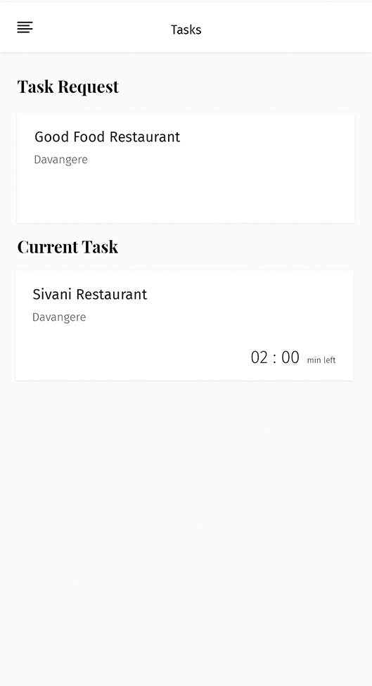 Restaurant management app screen