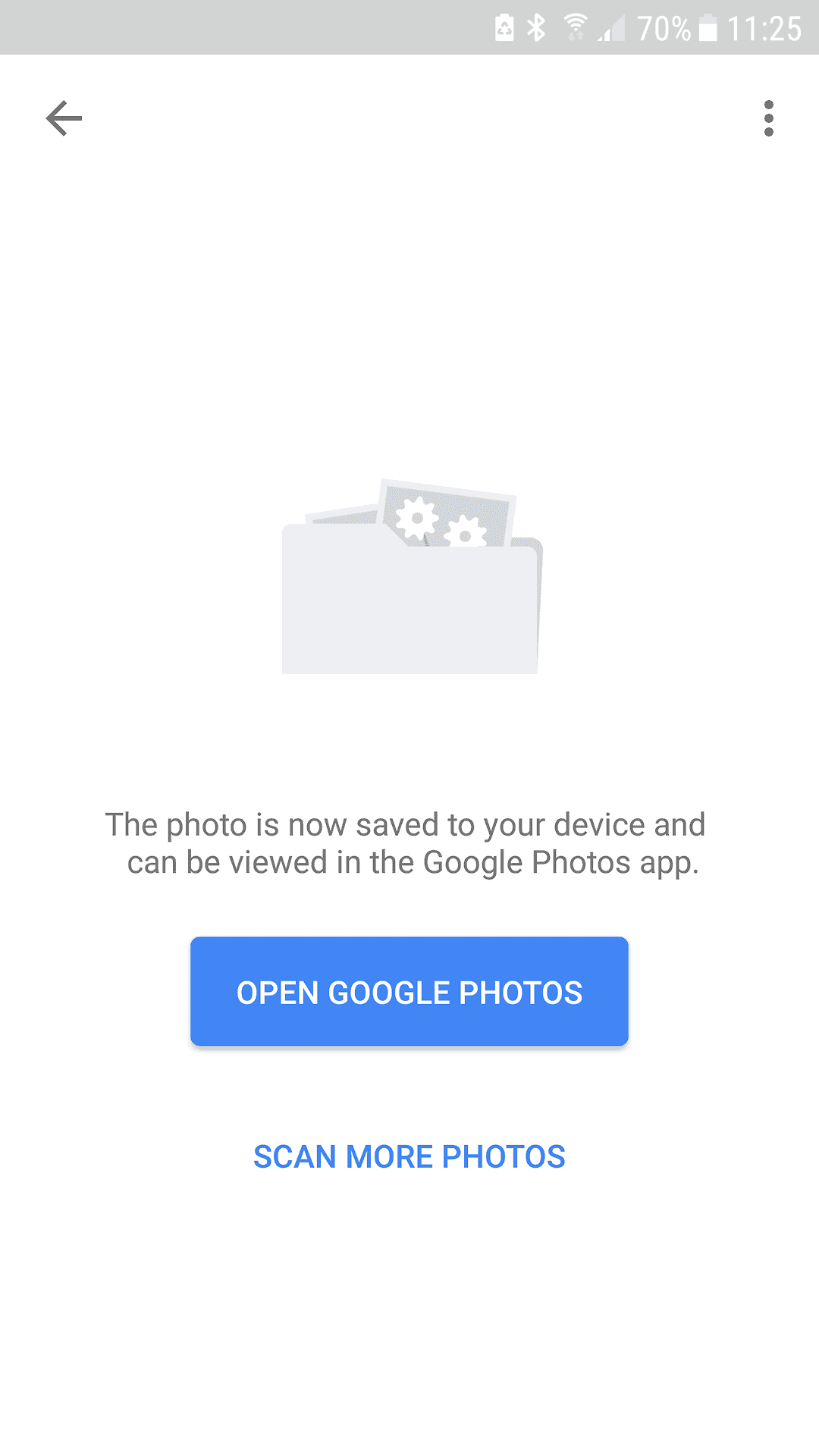 Screenshot of Photo is now saved in Google Photo Scan for Android