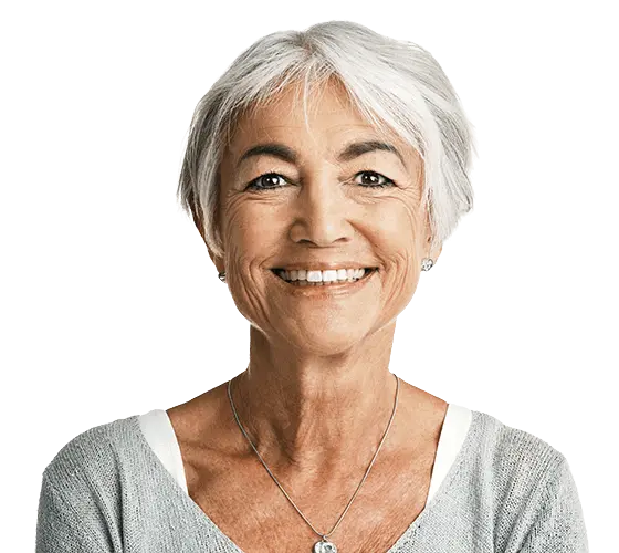 older woman in grey sweater