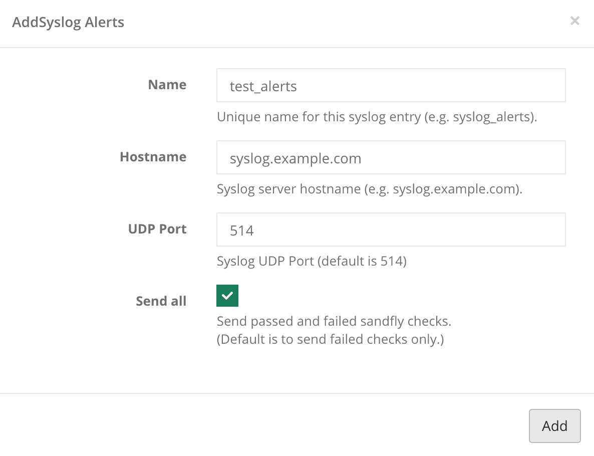 Syslog alerts example