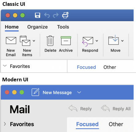 classic vs modern UI for Outlook Mac