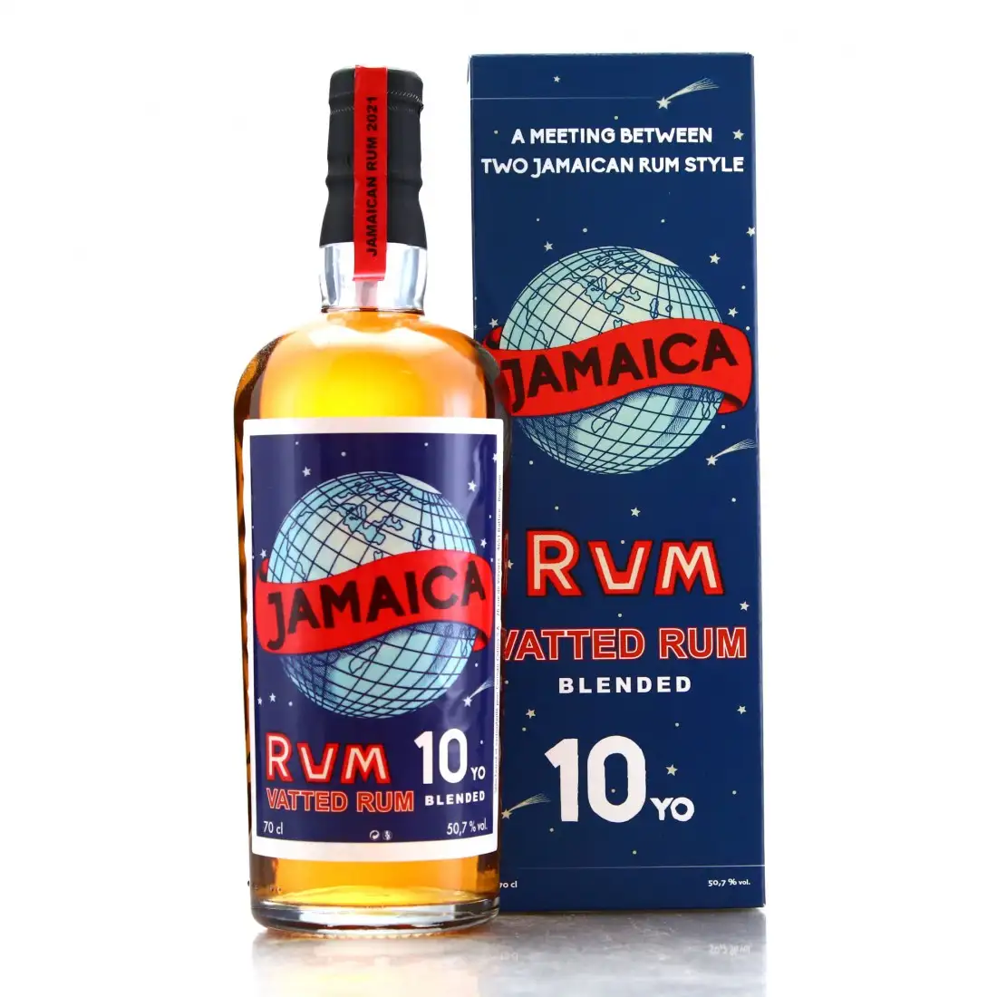 Image of the front of the bottle of the rum Jamaica Vatted Rum Blended