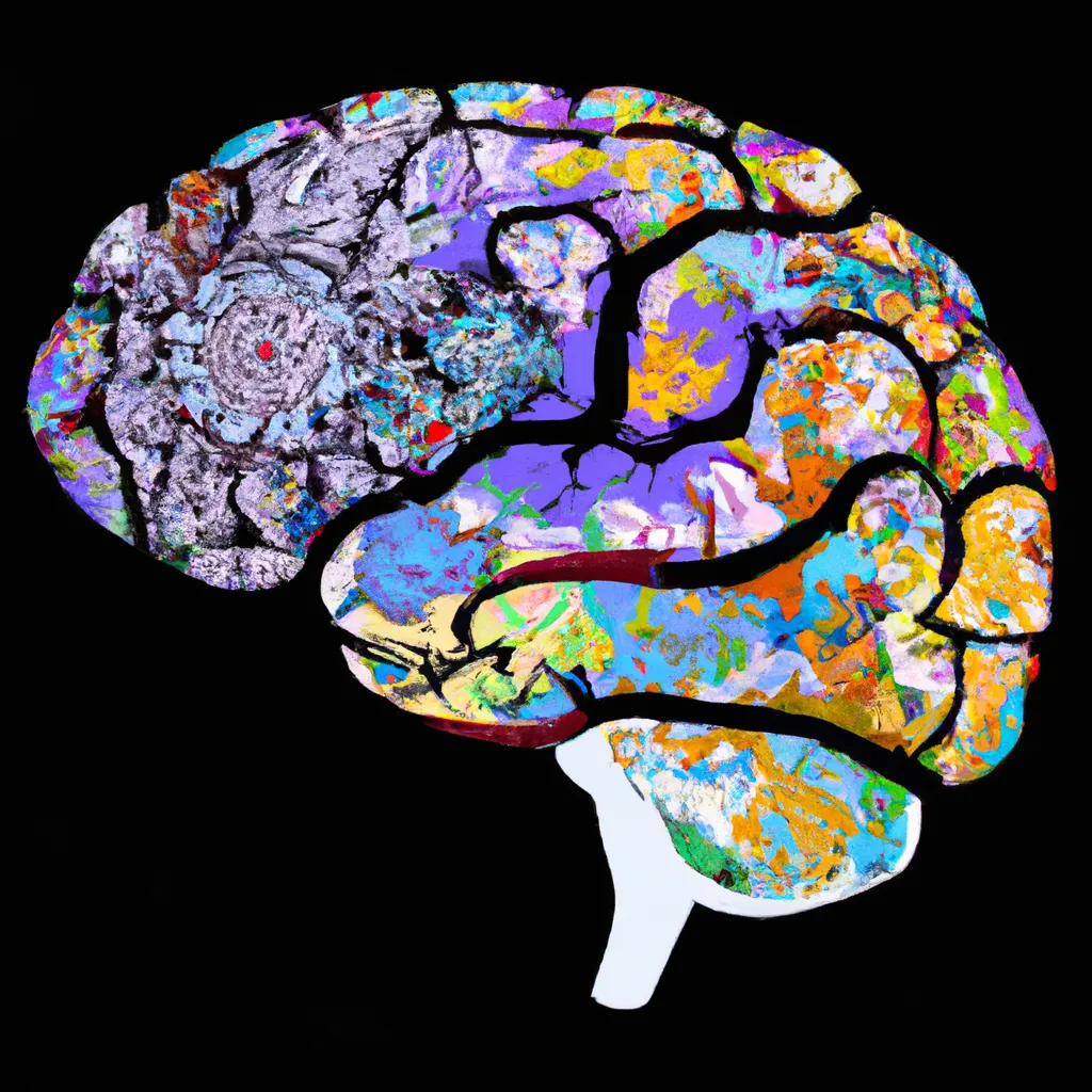 An abstract image of a brain with colorful patterns and shapes emanating from it.