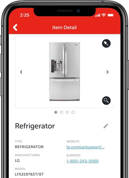 Item Details page for stove in HomeServe App on iPhone