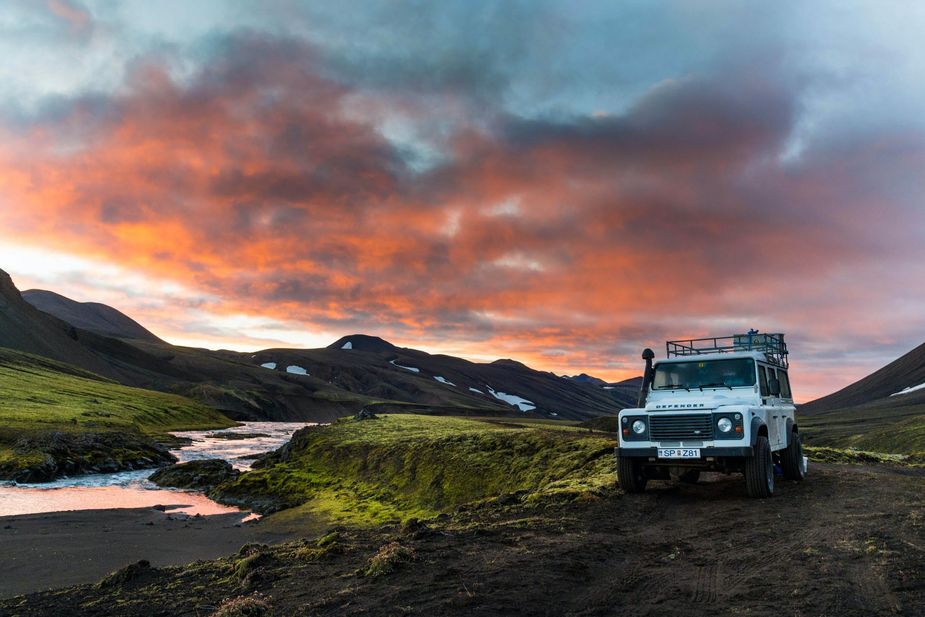 Sonnenuntergang, Hochland, Jeep, Island